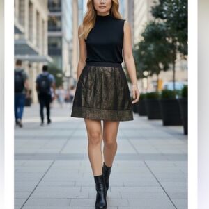 NWT LOFT Metallic Black And Gold Mini Skirt